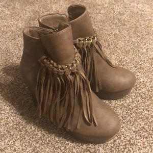 Sold Fringe Platform booties